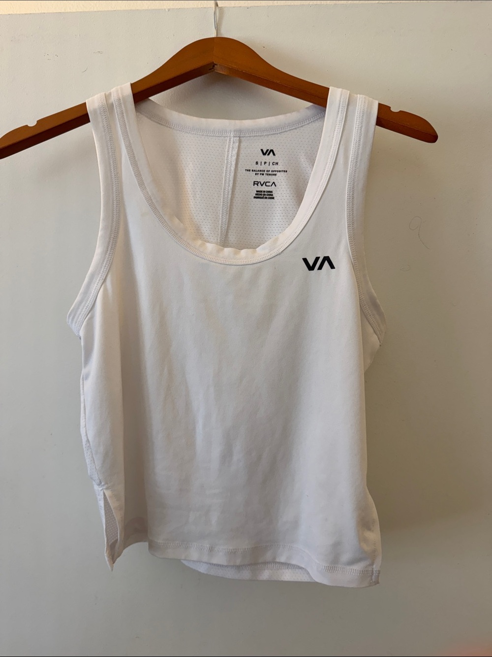 RVCA White Athletic Scoop Neck Tank with Black VA Logo